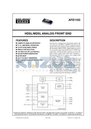 AFE1103E datasheet - HDSL/MDSL ANALOG FRONT END