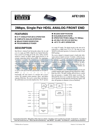 AFE1203 datasheet - 2Mbps, Single Pair HDSL ANALOG FRONT END