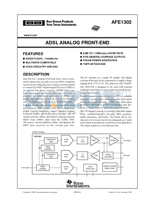 AFE1302Y/250 datasheet - ADSL ANALOG FRONT-END