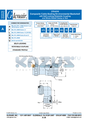 370AS016XB13 datasheet - Composite Cable-Sealing Environmental Backshell
