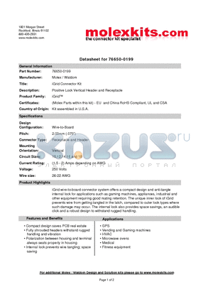 501645-1220 datasheet - Positive Lock Vertical Header and Receptacle