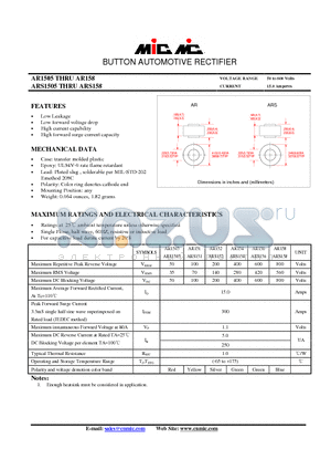 ARS156 datasheet - BUTTON AUTOMOTIVE RECTIFIER