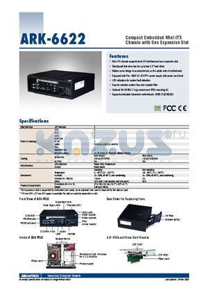 ARK-6622 datasheet - Compact Embedded Mini-ITX Chassis with One Expansion Slot