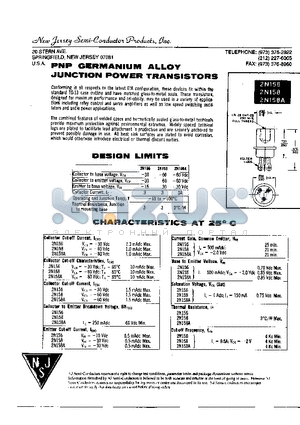 1N158A datasheet - PNP GERMANIUM ALLOY JUNCTION POWER  TRANSISTORS