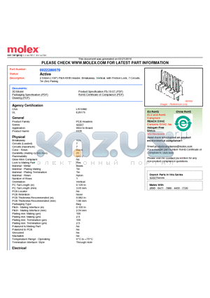 A-42227-0007 datasheet - 2.54mm (.100) Pitch KK^ Header, Breakaway, Vertical, with Friction Lock, 7 Circuits, Tin (Sn) Plating