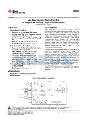 AFE4300 datasheet - Low-Cost, Integrated Analog Front-End for Weight-Scale and Body Composition Measurement