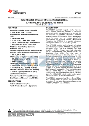 AFE5803ZCF datasheet - Fully Integrated, 8-Channel Ultrasound Analog Front End