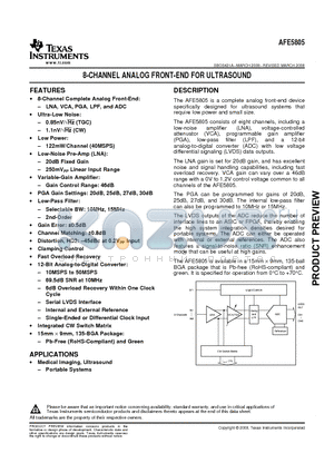 AFE5805 datasheet - 8-CHANNEL ANALOG FRONT-END FOR ULTRASOUND