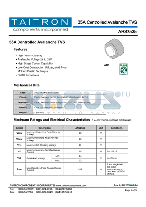 ARS2535 datasheet - 35A Controlled Avalanche TVS