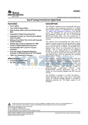 AFE8221RFP datasheet - Dual IF Analog Front-End for Digital Radio