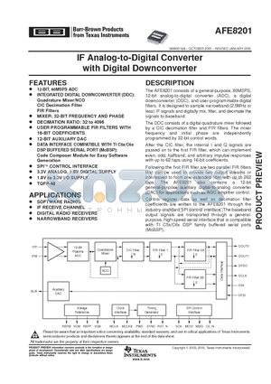 AFE8201PFBR datasheet - IF Analog-to-Digital Converter with Digital Downconverter