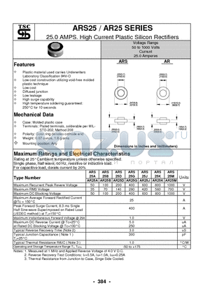 ARS25G datasheet - 25.0 AMPS. High Current Plastic Silicon Rectifiers