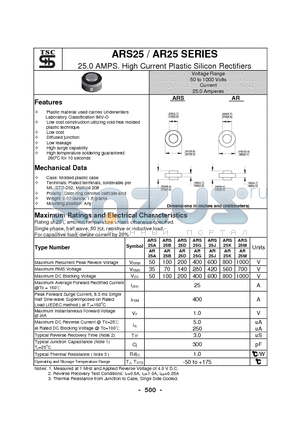 ARS25D datasheet - 25.0 AMPS. High Current Plastic Silicon Rectifiers