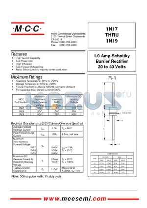 1N18 datasheet - 1.0 Amp Schottky Barrier Rectifier 20 to 40 Volts