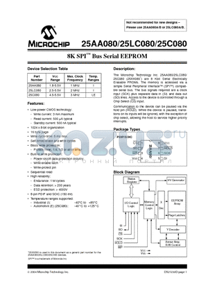 25C080-E/SN datasheet - 8K SPI TM Bus Serial EEPROM