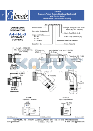 370FA005B14 datasheet - Splash-Proof Cable Sealing Backshell