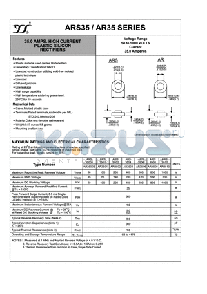 ARS3508 datasheet - 35.0 AMPS. HIGH CURRENT PLASTIC SILICON RECTIFIERS