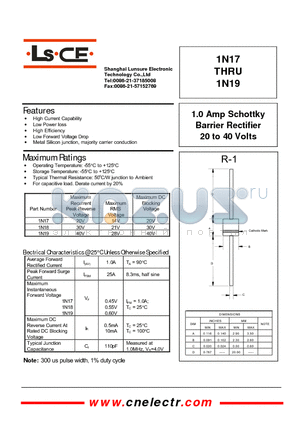 1N18 datasheet - 1.0 Amp Schottky Barrier Rectifier 20 to 40 Volts