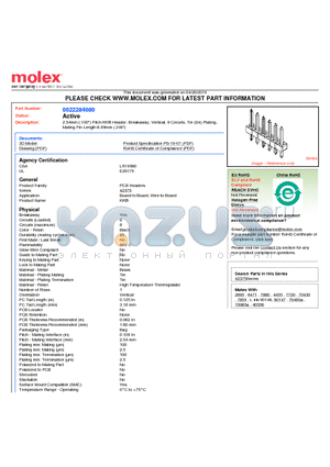 A-42375-0008 datasheet - 2.54mm (.100) Pitch KK^ Header, Breakaway, Vertical, 8 Circuits, Tin (Sn) Plating, Mating Pin Length 6.09mm (.240)