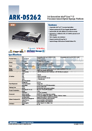 ARK-DS262 datasheet - 3rd Generation Intel^ Core i7 Processor-based Digital Signage Platform