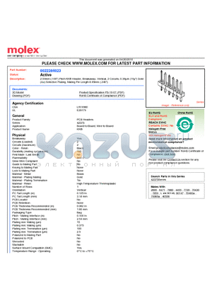 A-42375-0037 datasheet - 2.54mm (.100) Pitch KK^ Header, Breakaway, Vertical, 2 Circuits, 0.38lm (15l) Gold (Au) Selective Plating, Mating Pin Length 6.09mm (.240)