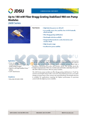 26-7402-110 datasheet - Up to 180 mW Fiber Bragg Grating Stabilized 980 nm Pump Modules