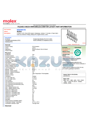 A-42375-0087 datasheet - 2.54mm (.100) Pitch KK^ Header, Breakaway, Vertical, 17 Circuits, 0.76lm (30l) Gold (Au) Selective Plating, Mating Pin Length 6.09mm (.240)