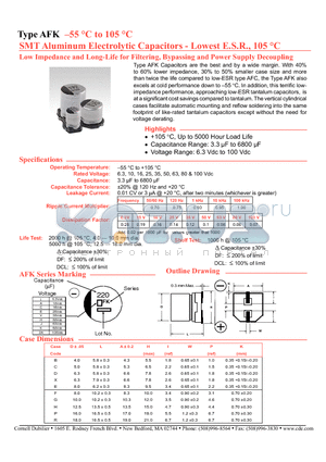 AFK106M25B12T datasheet - SMT Aluminum Electrolytic Capacitors - Lowest E.S.R., 105 C