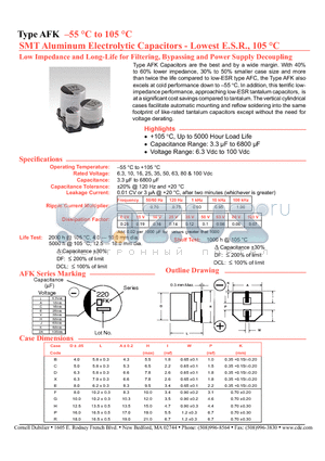 AFK106M80E16T datasheet - SMT Aluminum Electrolytic Capacitors - Lowest E.S.R., 105 C