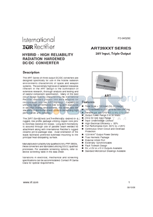 ART10015T datasheet - HYBRID - HIGH RELIABILITY RADIATION HARDENED DC/DC CONVERTER