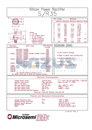 1N2133 datasheet - SILICON POWER RECTIFIER