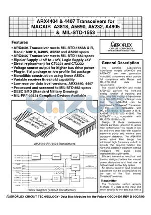 ARX4404-201-1 datasheet - ARX4404 & 4407 Transceivers for MACAIR A3818, A5690, A5232, A4905 & MIL-STD-1553