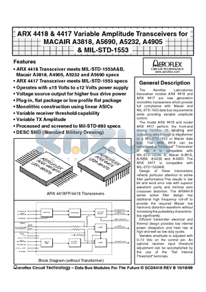 ARX4417 datasheet - ARX 4418 & 4417 Variable Amplitude Transceivers for MACAIR A3818, A5690, A5232, A4905 & MIL-STD-1553