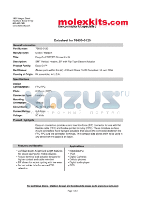 501951-4010 datasheet - SMT Vertical Header, ZIF with Flip-Type Secure Actuator