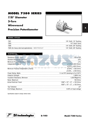 7381R10KT2L.50XX datasheet - 7/8 Diameter 3-Turn Wirewound Precision Potentiometer