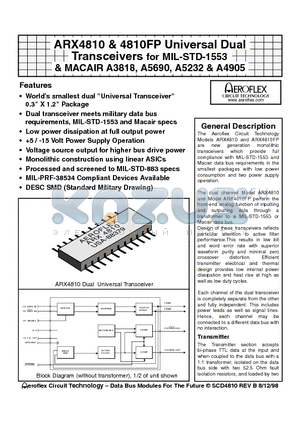 ARX4810-201-2 datasheet - ARX4810 & 4810FP Universal Dual Transceivers for MIL-STD-1553 & MACAIR A3818, A5690, A5232 & A4905