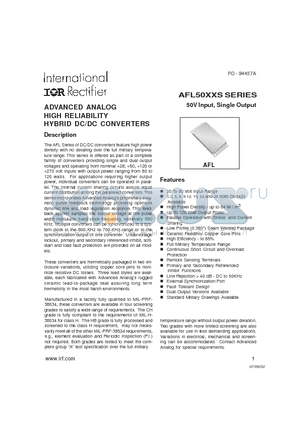 AFL12005DW-ES datasheet - ADVANCED ANALOG HIGH RELIABILITY HYBRID DC/DC CONVERTERS