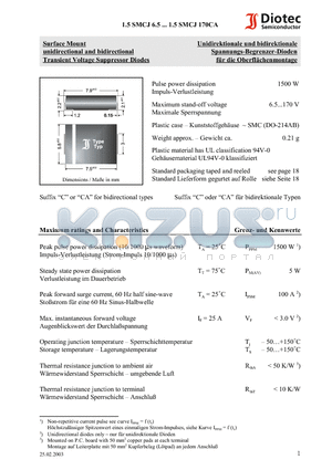 1.5SMCJ120 datasheet - Surface Mount unidirectional and bidirectional Transient Voltage Suppressor Diodes