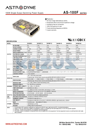 AS-100F datasheet - 100W Single Output Switching Power Supply