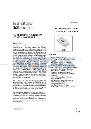 AFL12005SX datasheet - 28V Input, Single Output HYBRID-HIGH RELIABILITY DC/DC CONVERTER