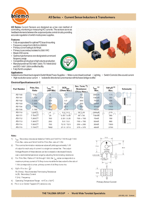 AS-101 datasheet - Current Sense Inductors & Transformers