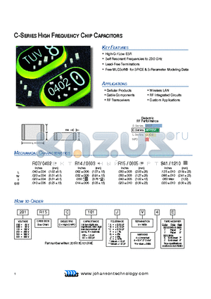 501R15C101CV4T datasheet - C-SERIES HIGH FREQUENCY CHIP CAPACITORS