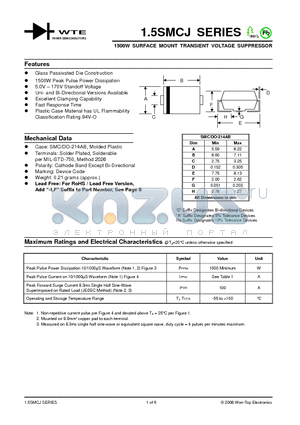 1.5SMCJ13 datasheet - 1500W SURFACE MOUNT TRANSIENT VOLTAGE SUPPRESSOR