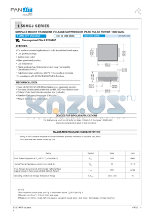 1.5SMCJ130A datasheet - SURFACE MOUNT TRANSIENT VOLTAGE SUPPRESSOR PEAK PULSE POWER