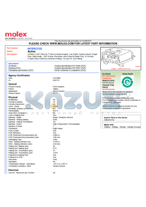 0015913123 datasheet - 2.54mm (.100) Pitch SL Wire-to-Board Header, Low Profile, Surface Mount, Single Row, Right Angle, .120 Pocket, Shrouded, with Press-fit Plastic Peg, 12 Circuits