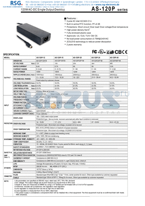 AS-120P-15 datasheet - 120WAC-DC Single Output Desktop