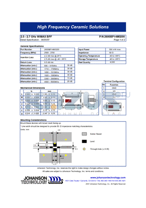2600BP14M0200 datasheet - 2.5 - 2.7 GHz WiMAX BPF