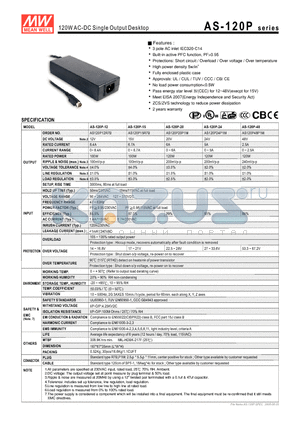 AS-120P-20 datasheet - 120WAC-DC Single Output Desktop