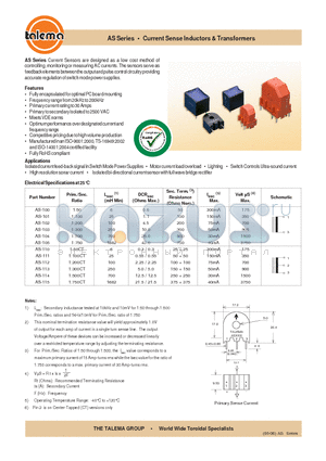 AS-200 datasheet - Current Sense Inductors & Transformers