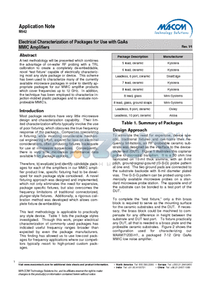 26100-B1 datasheet - Electrical Characterization of Packages for Use with GaAs MMIC Amplifiers